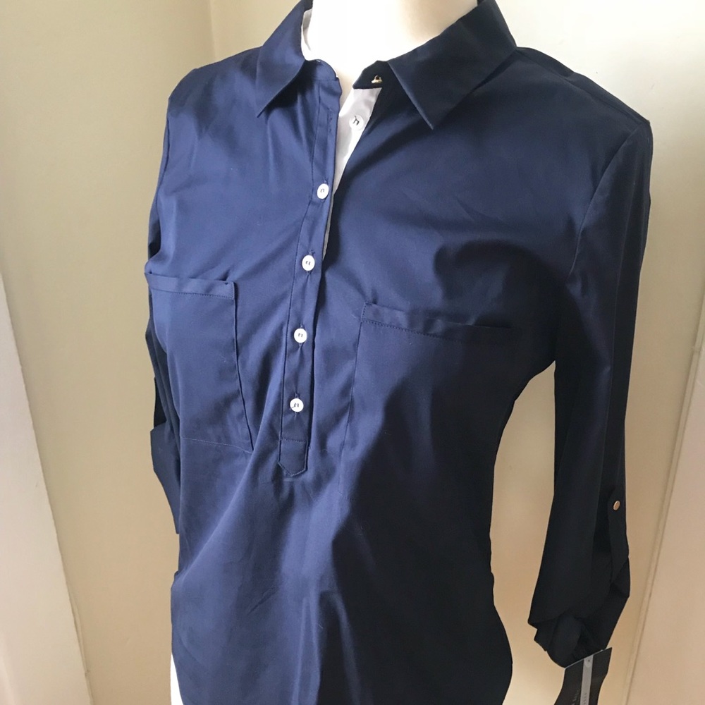 NWT Zara Basics poplin button down shirt Navy M